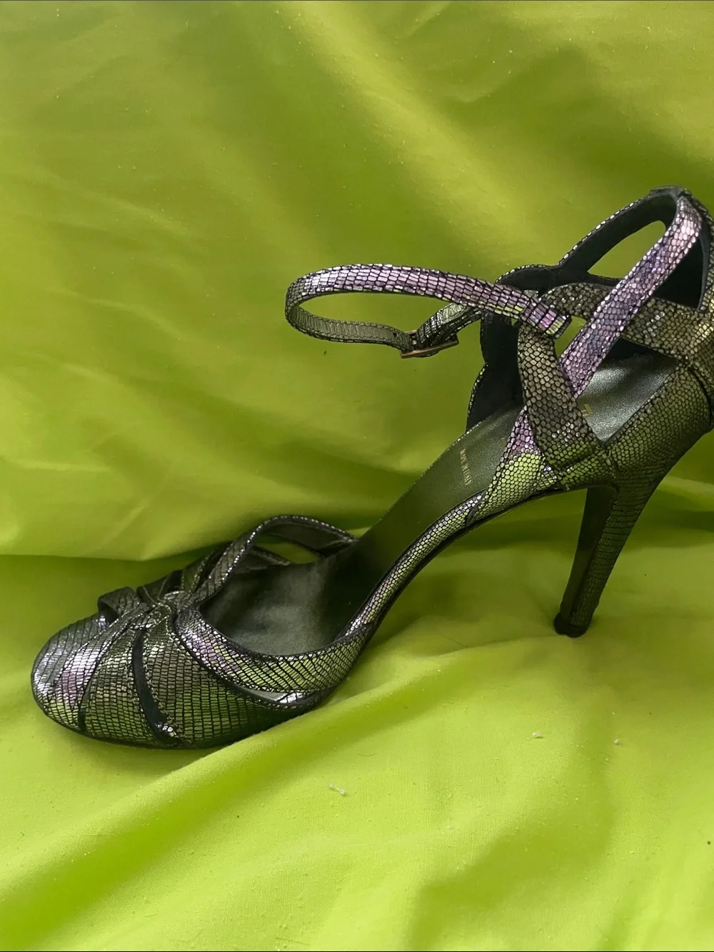 Fendi Metallic Purple & Green Crisscross Ankle-Strap Heels